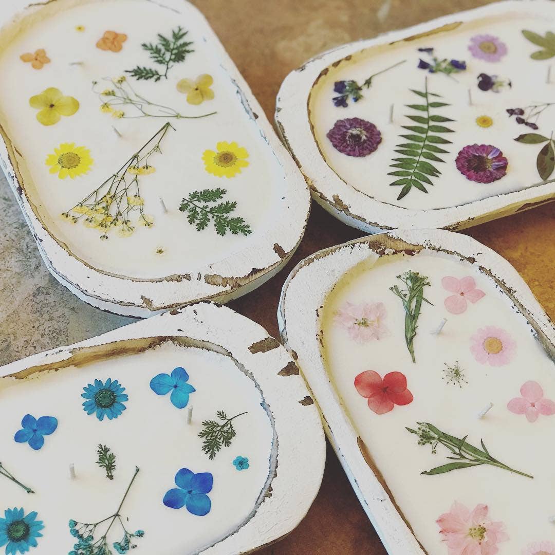 Flower Dough Bowl Soy Candle - white dough bowl