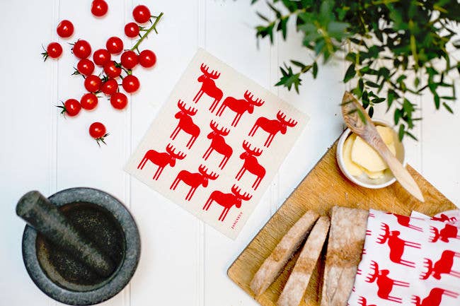 Swedish Dishcloth - Moose - Red