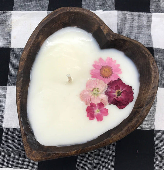 Heart-Shaped Dough Bowl Soy Candle with Flowers