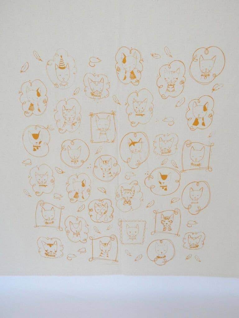 Cats Kitchen Towel, Tea Towel - Mustard