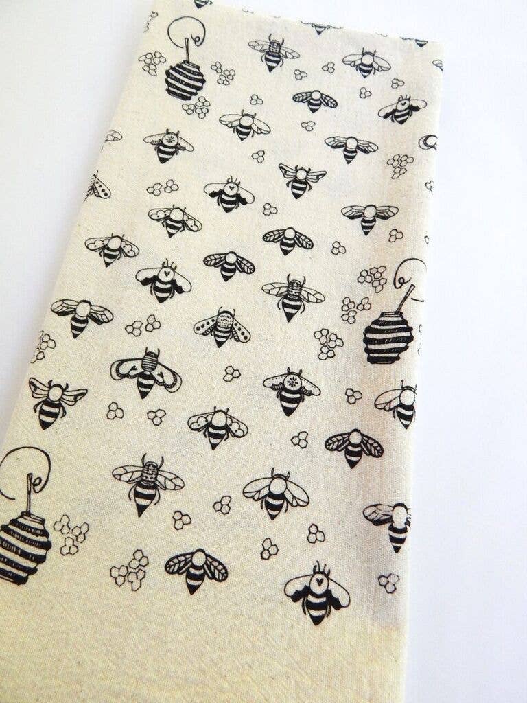 Bees Kitchen Towel, Tea Towel - Black