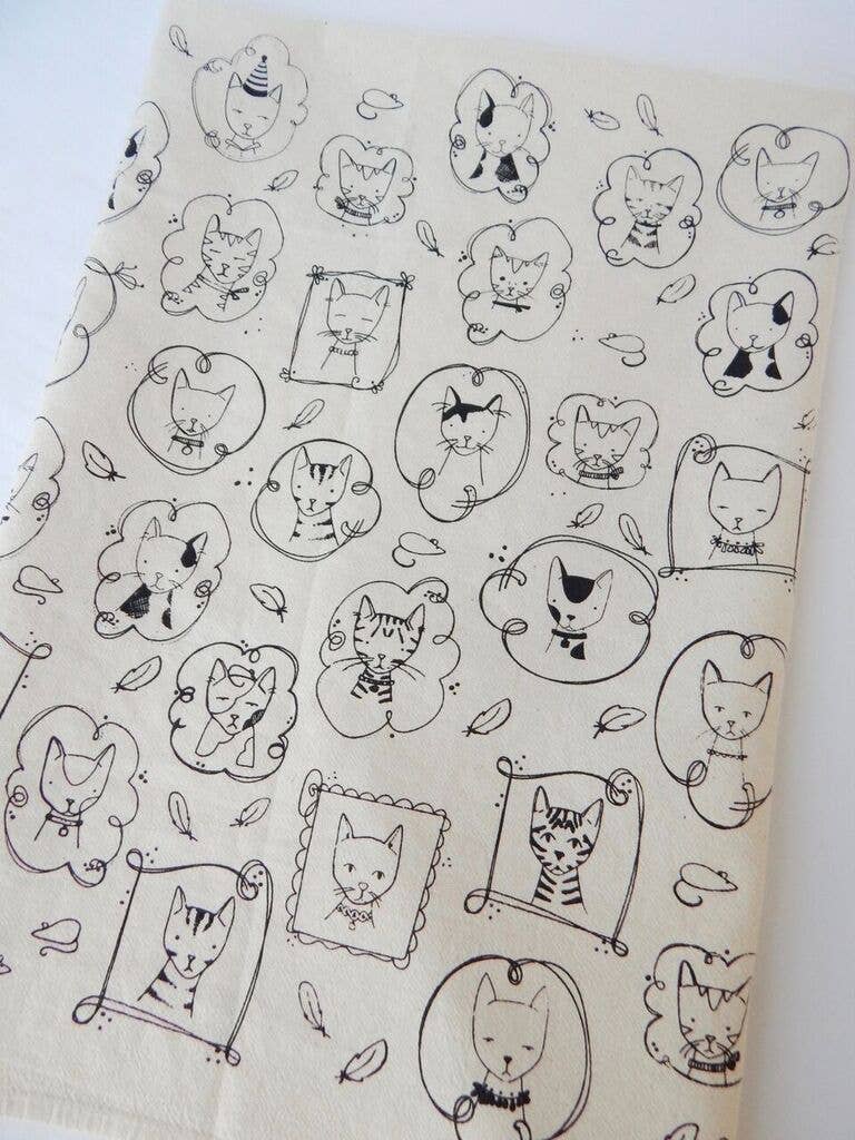 Cats Kitchen Towel, Tea Towel - Black