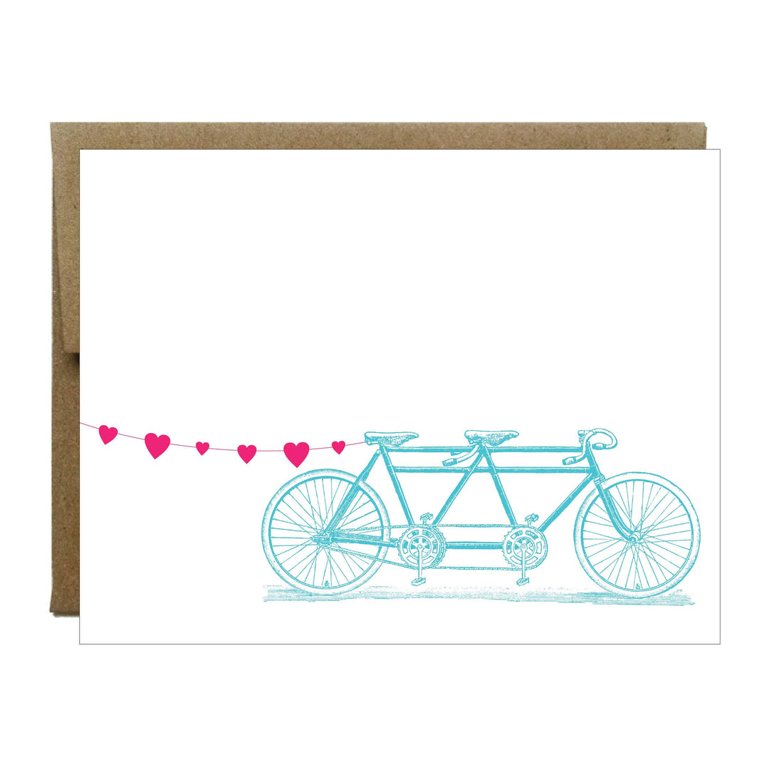 Tandem Bicycle with Heart Banner Card