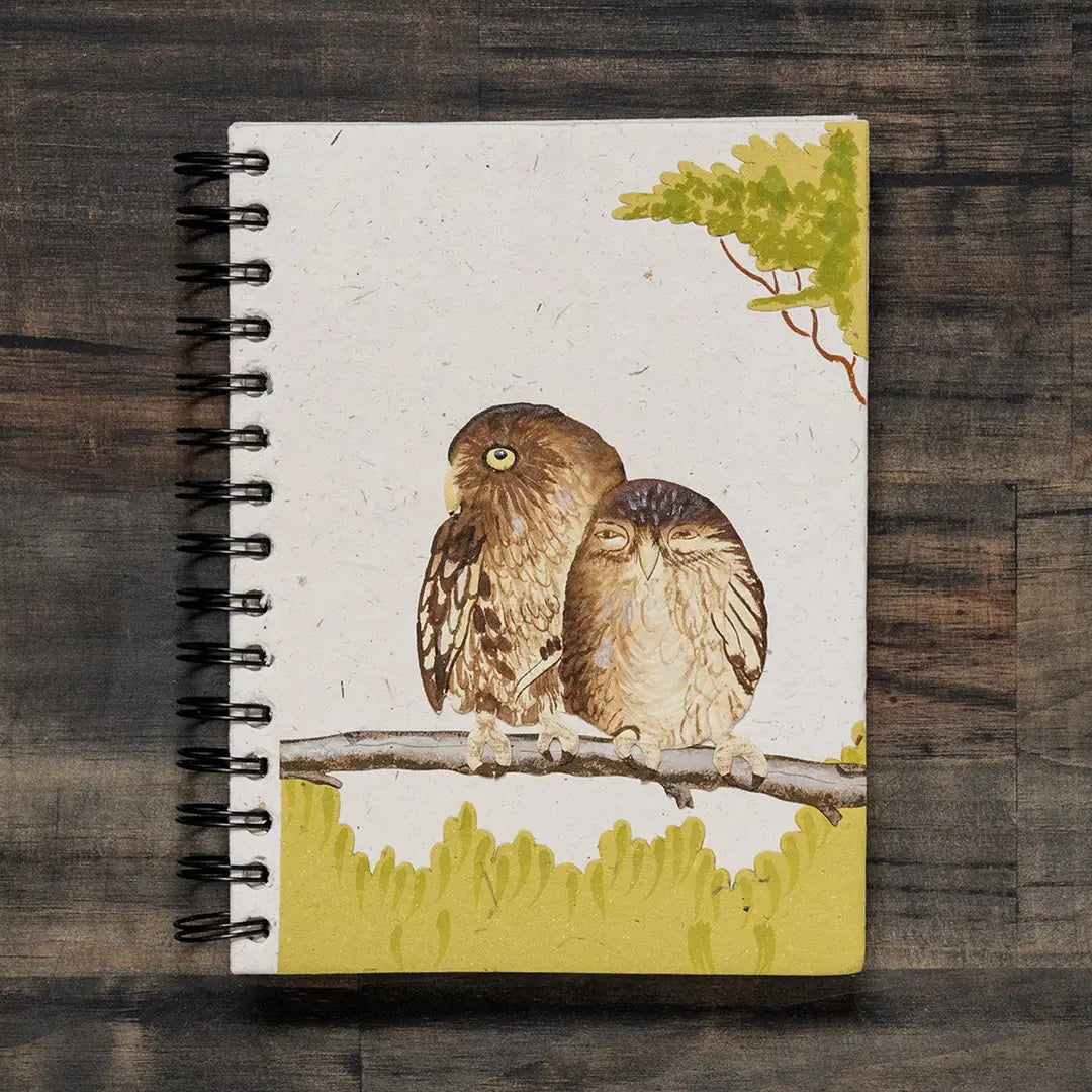 Large Notebook - Owls - Natural White