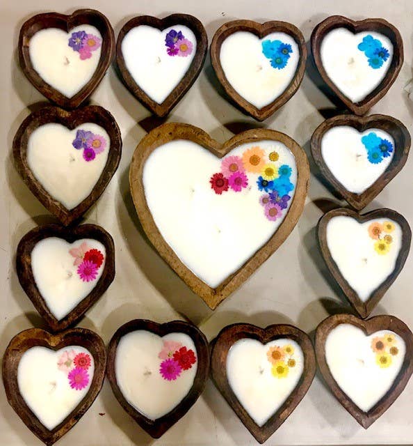 Heart-Shaped Dough Bowl Soy Candle with Flowers