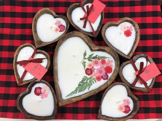 Heart-Shaped Dough Bowl Soy Candle with Flowers