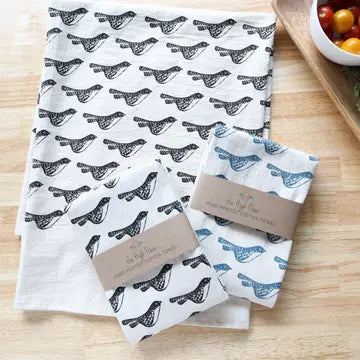 Birds Tea Towel - Black