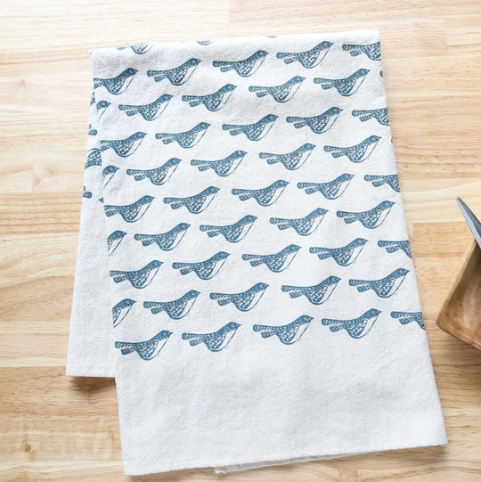 Birds Tea Towel - Blue