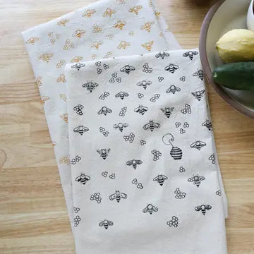 Bees Tea Towel - Black