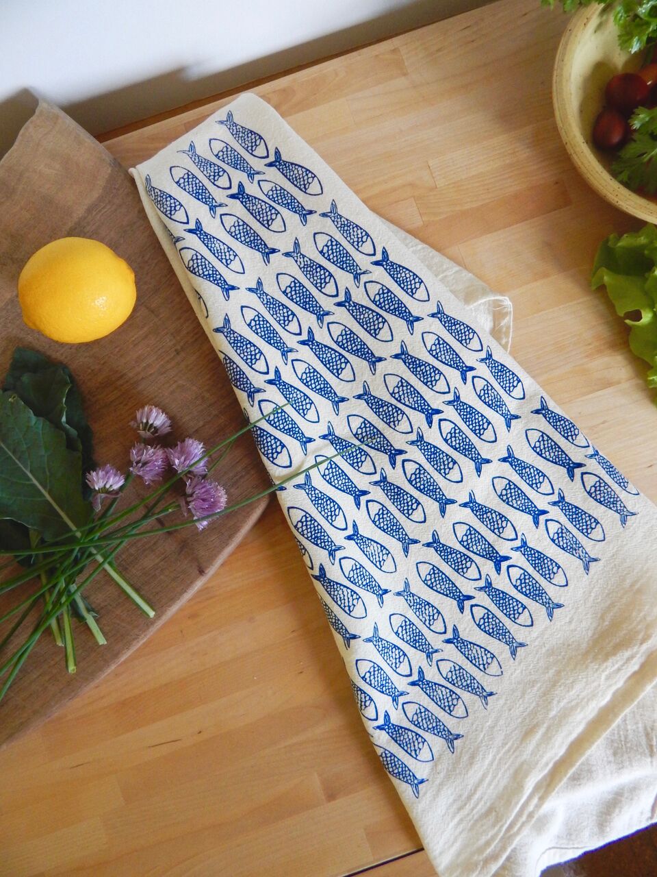Fish Tea Towel - Dark Blue