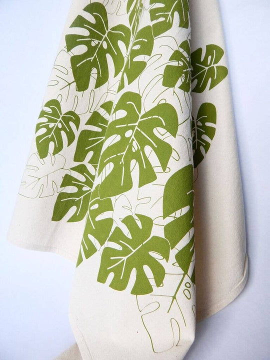 Monstera Plant  Kitchen Towel Tea Towel - Moss on natural