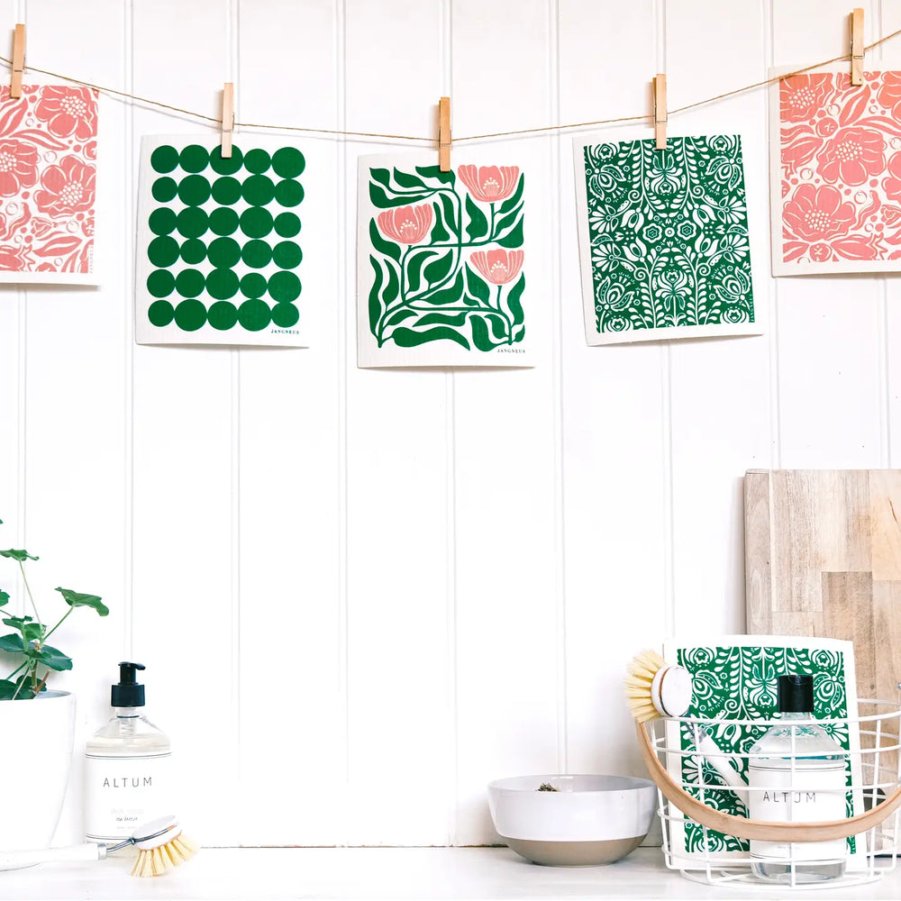 Swedish Dishcloth - Flower - Green/Pink