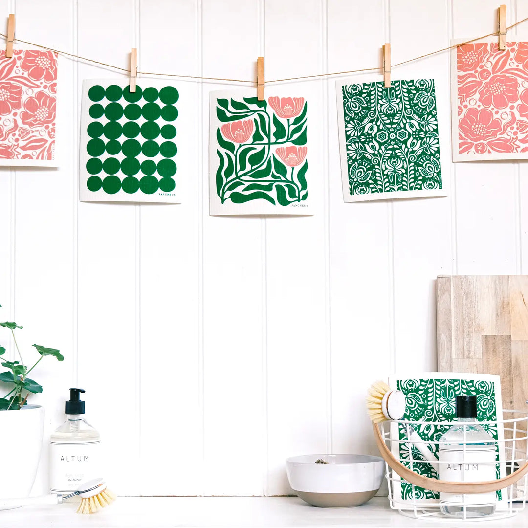 Swedish Dishcloth - Flower - Green/Pink