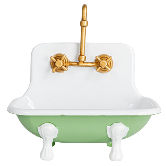 Vintage Cottage Sink Soap Dish - White / Green