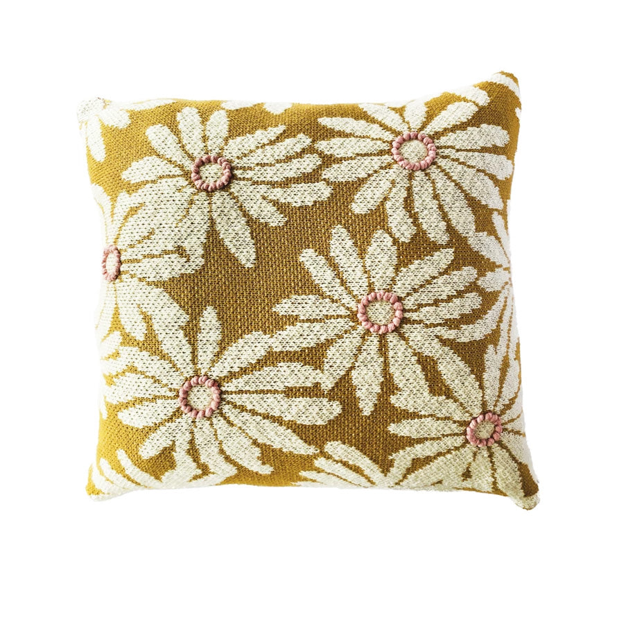 Sunflower Serenade Cotton Knit Pillow
