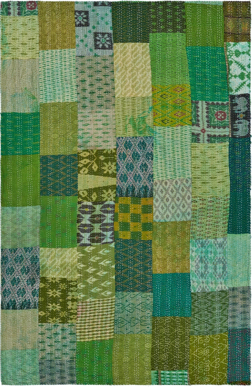 Kantha Silk Throw Blanket - Green