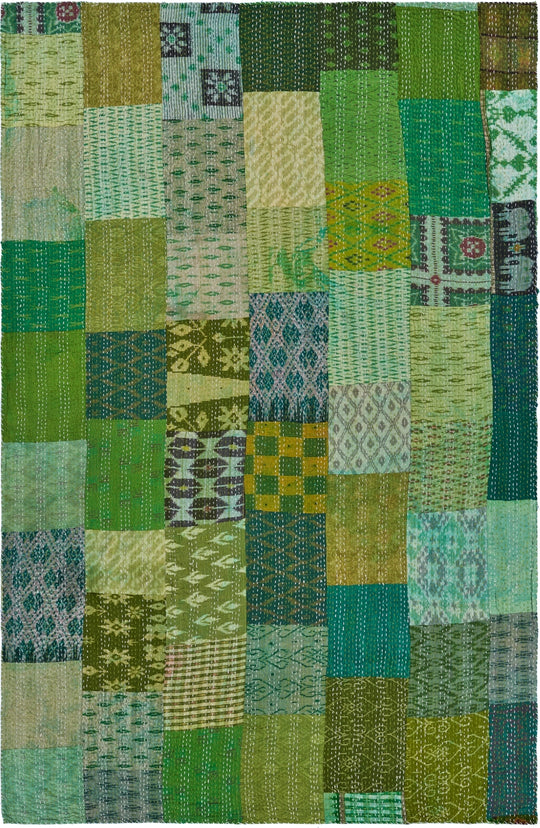 Kantha Silk Throw Blanket - Green