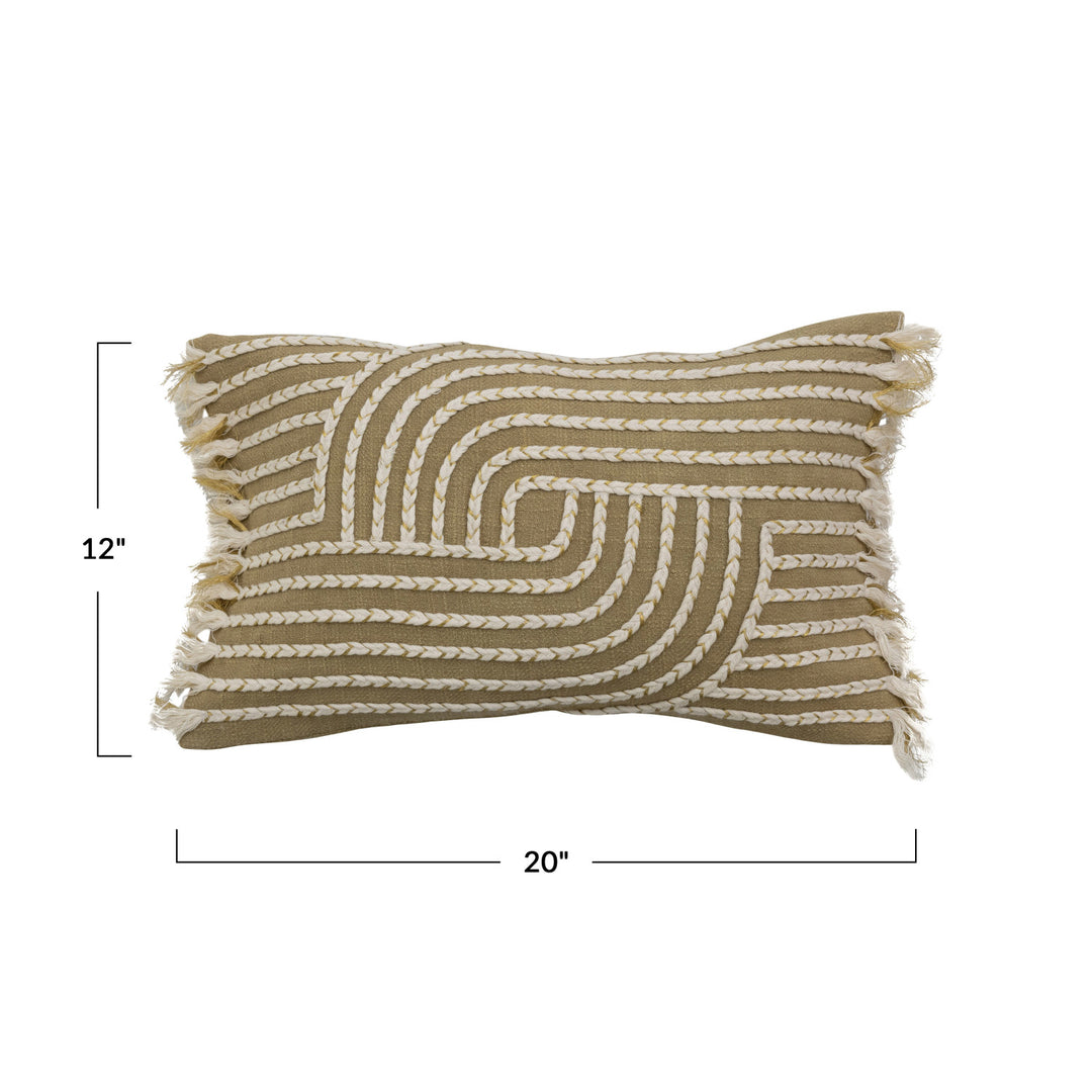 Bohem Embroidered Sea Foam Pillow with Fringe