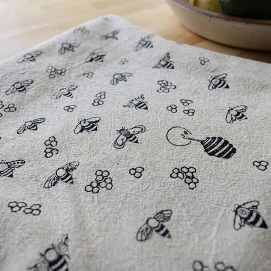 Bees Tea Towel - Black