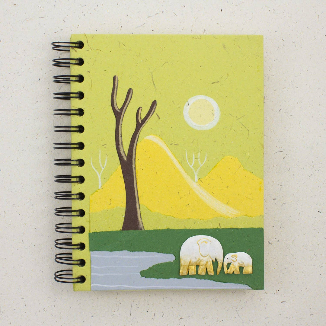 Large Notebook - Elephants - Light Green