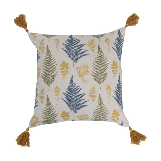 Fern Forest Cotton Pillow with Tassels
