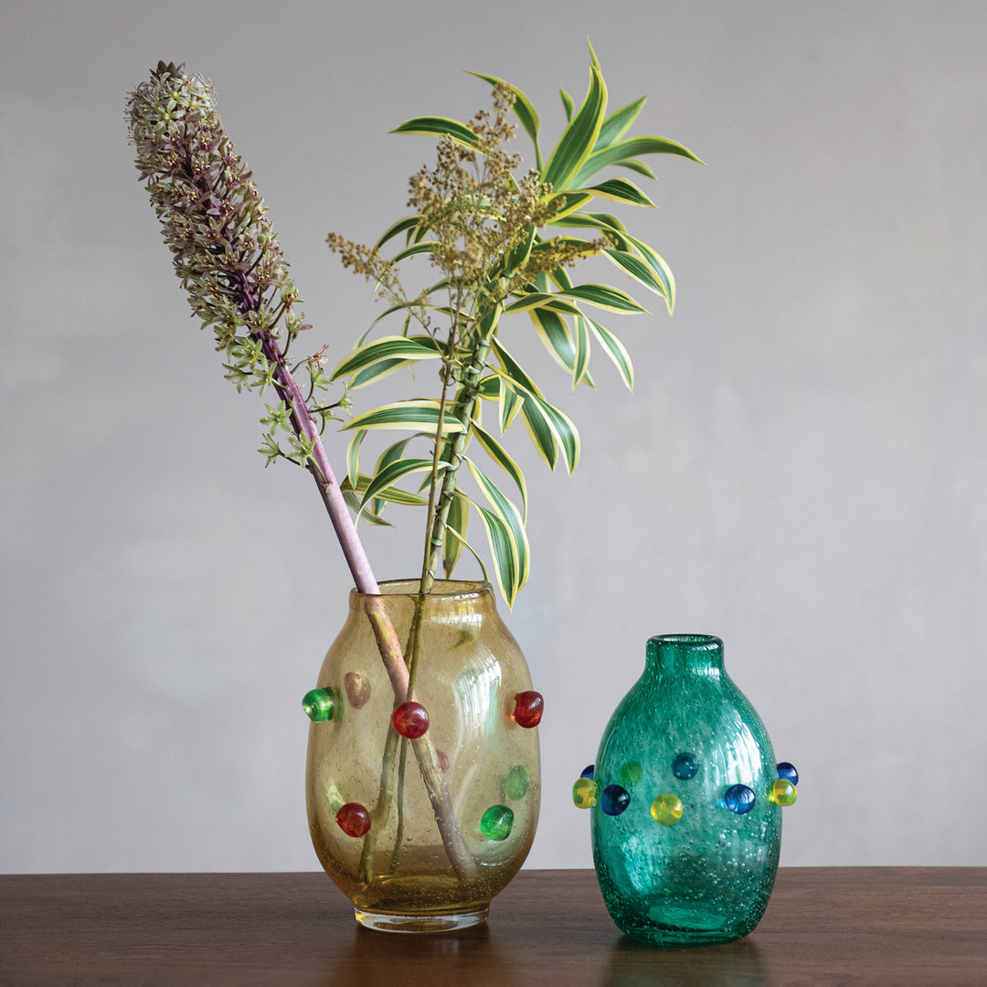 Hand-blown Knobbed Vase - Amber
