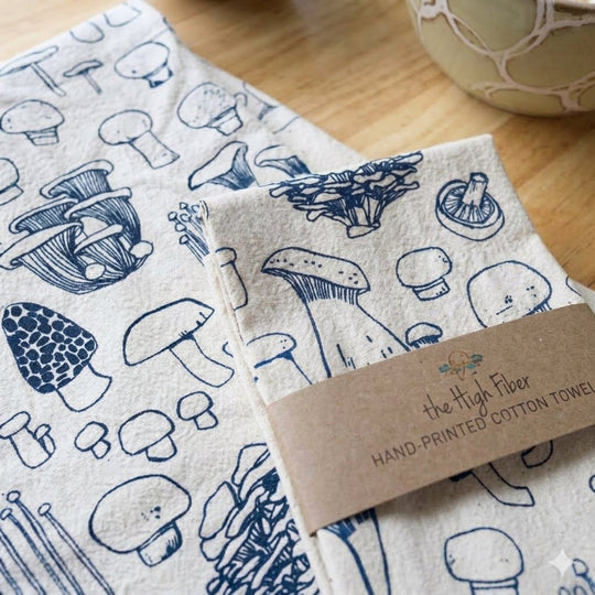 Mushroom Tea Towel - Navy Blue
