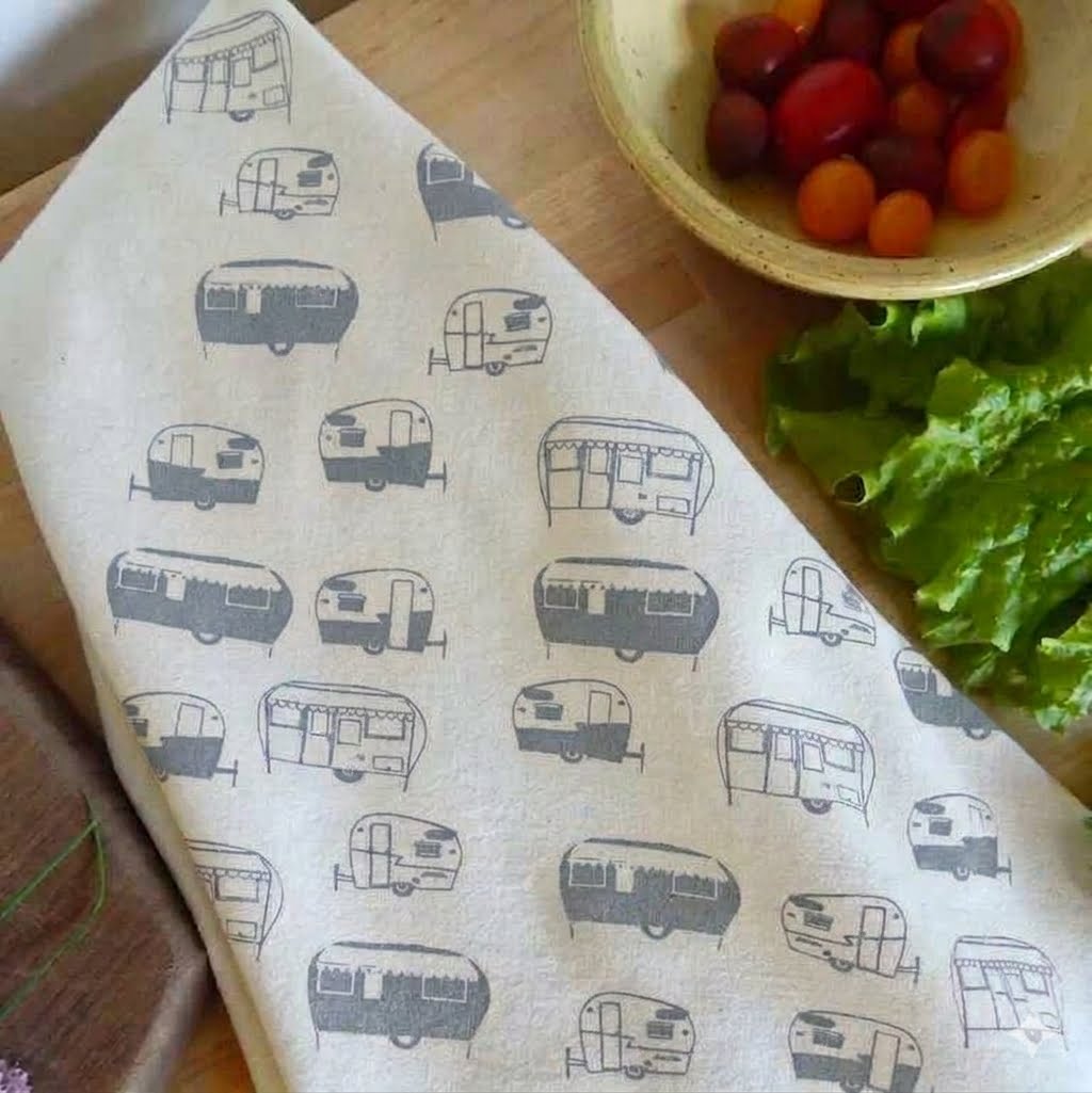 Vintage Campers Tea Towel - Grey