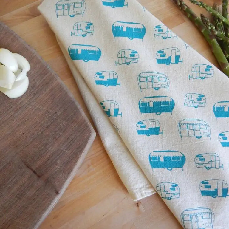 Vintage Campers Tea Towel - Turquoise