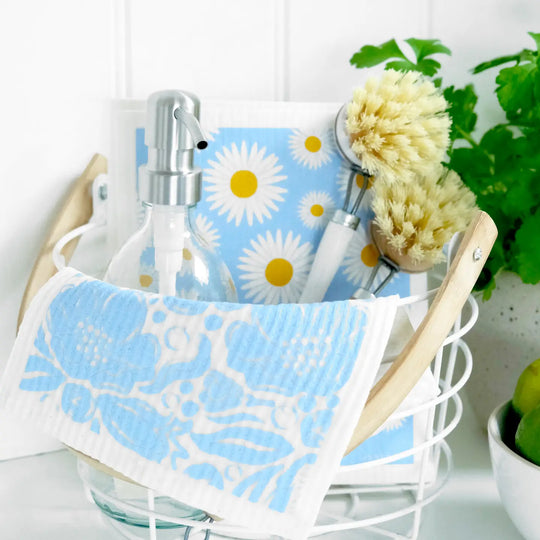 Swedish Dishcloth - Daisy - Blue/Ochre