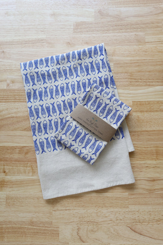 Fish Tea Towel - Dark Blue