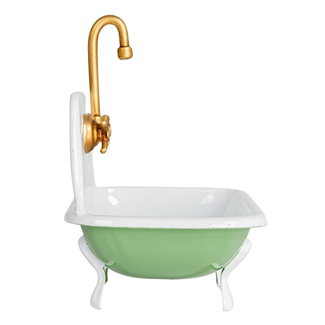 Vintage Cottage Sink Soap Dish - White / Green