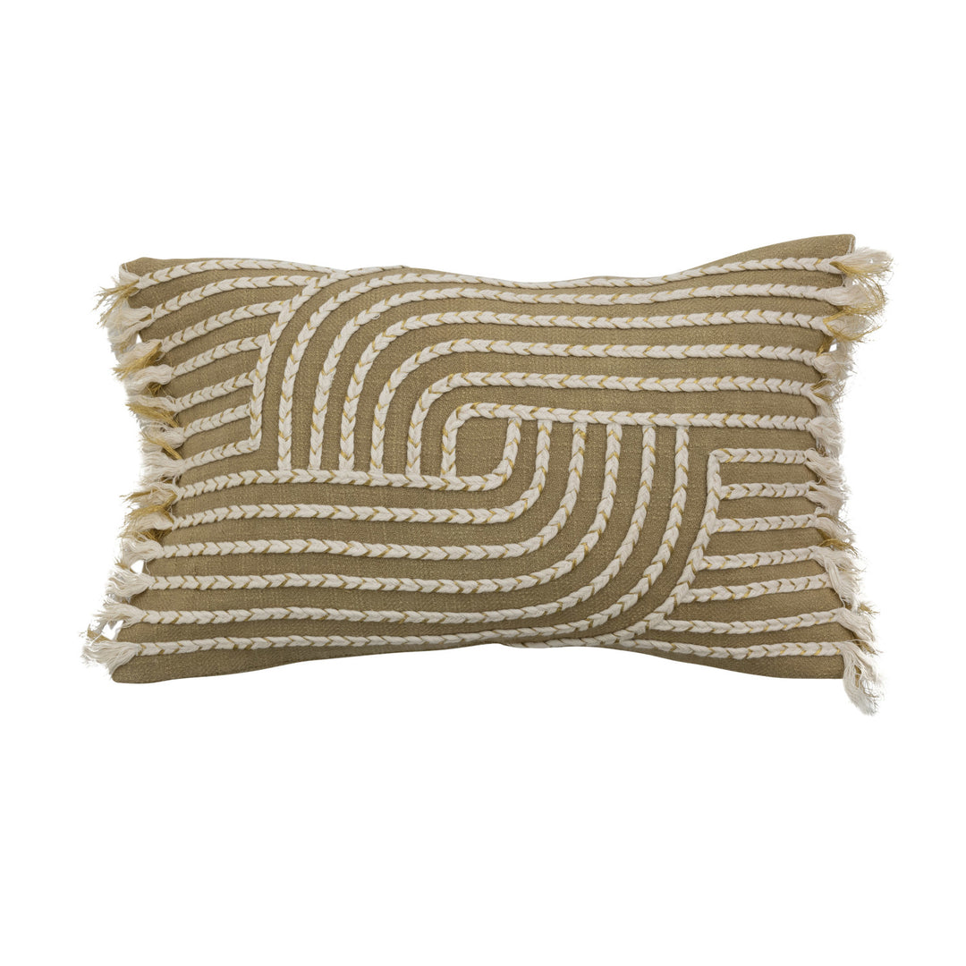 Bohem Embroidered Sea Foam Pillow with Fringe