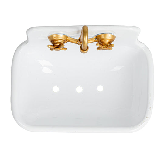 Vintage Cottage Sink Soap Dish - White / Green